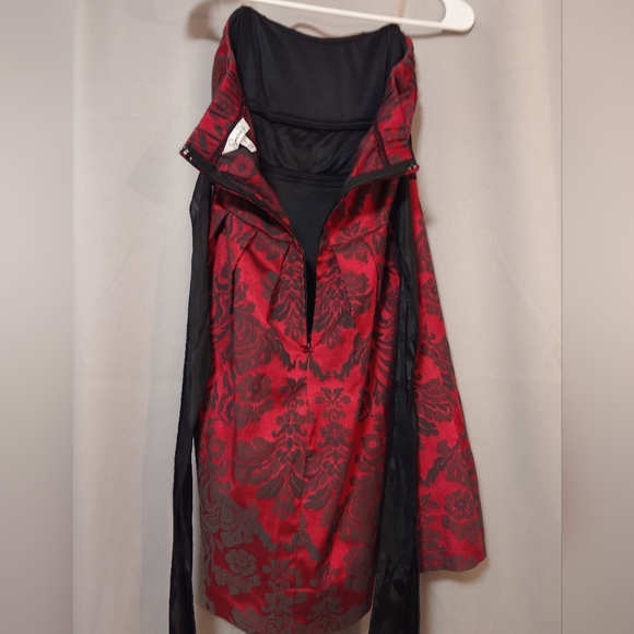 Speechless Red Black Damask Strapless Fit & Flare Empire Waist Dress, SZ 7 - Picture 3 of 10
